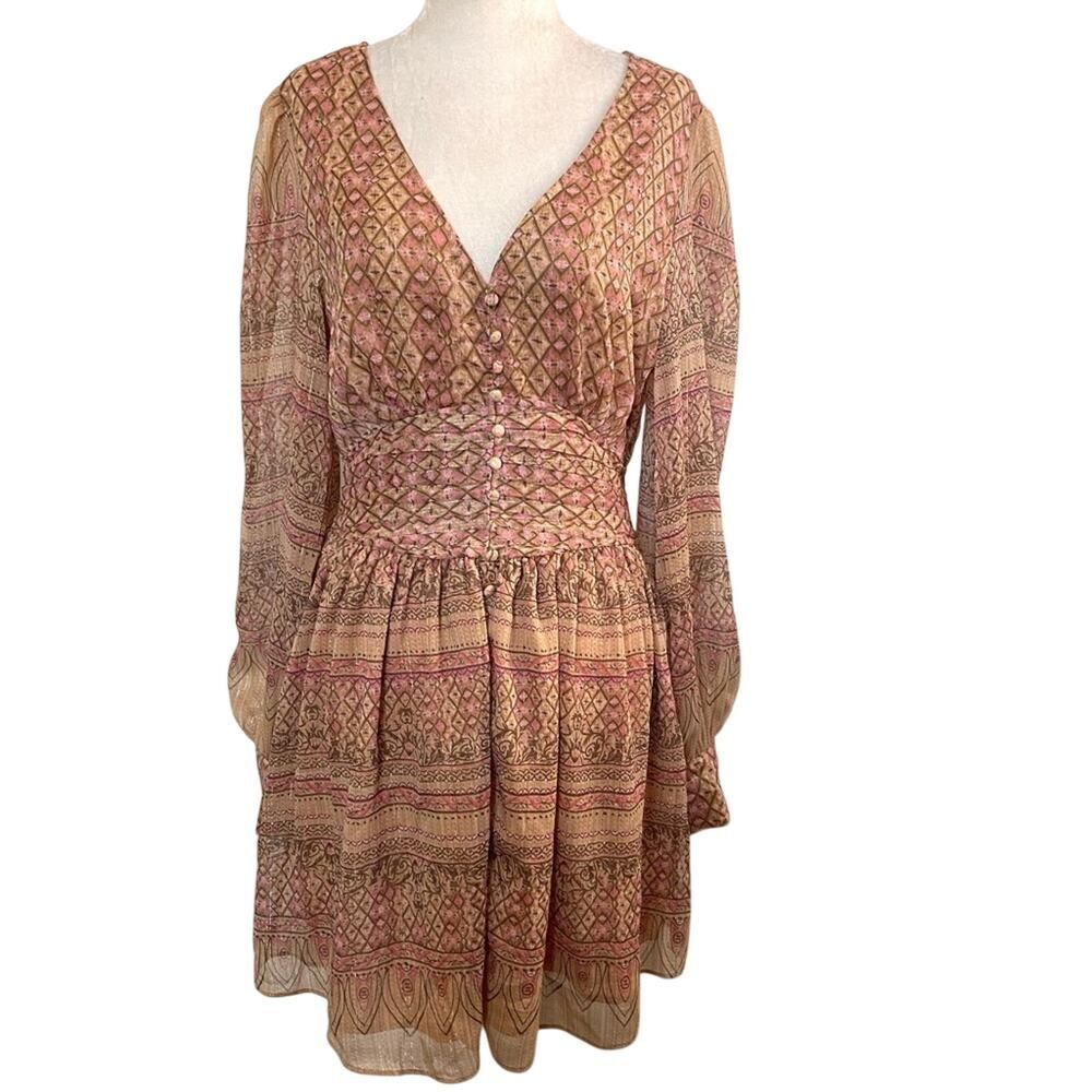 House of Harlow 1960 Shona Joy Dress Tan Pink Gold Metallic Size Medium